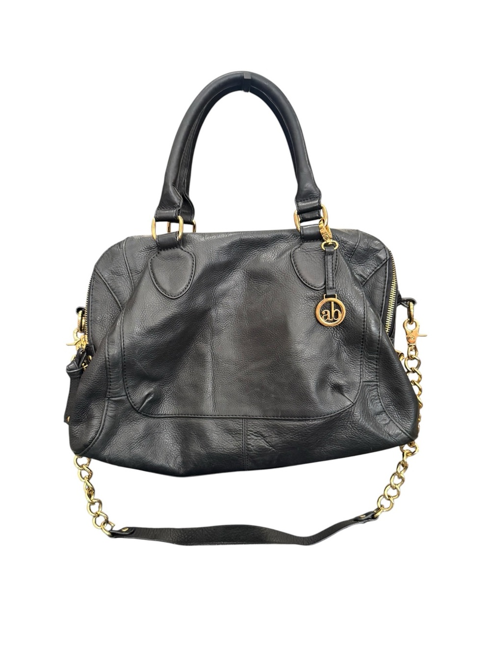 Audrey Brooke Black Leather Satchel with Gold Hardware
